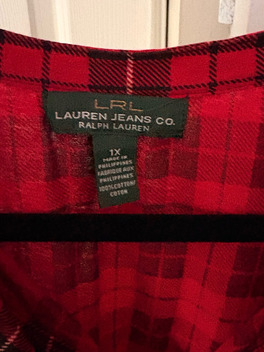 Lauren Ralph Lauren Red and Black Plaid Ruffle V-Neck Blouse - Picture 4 of 6
